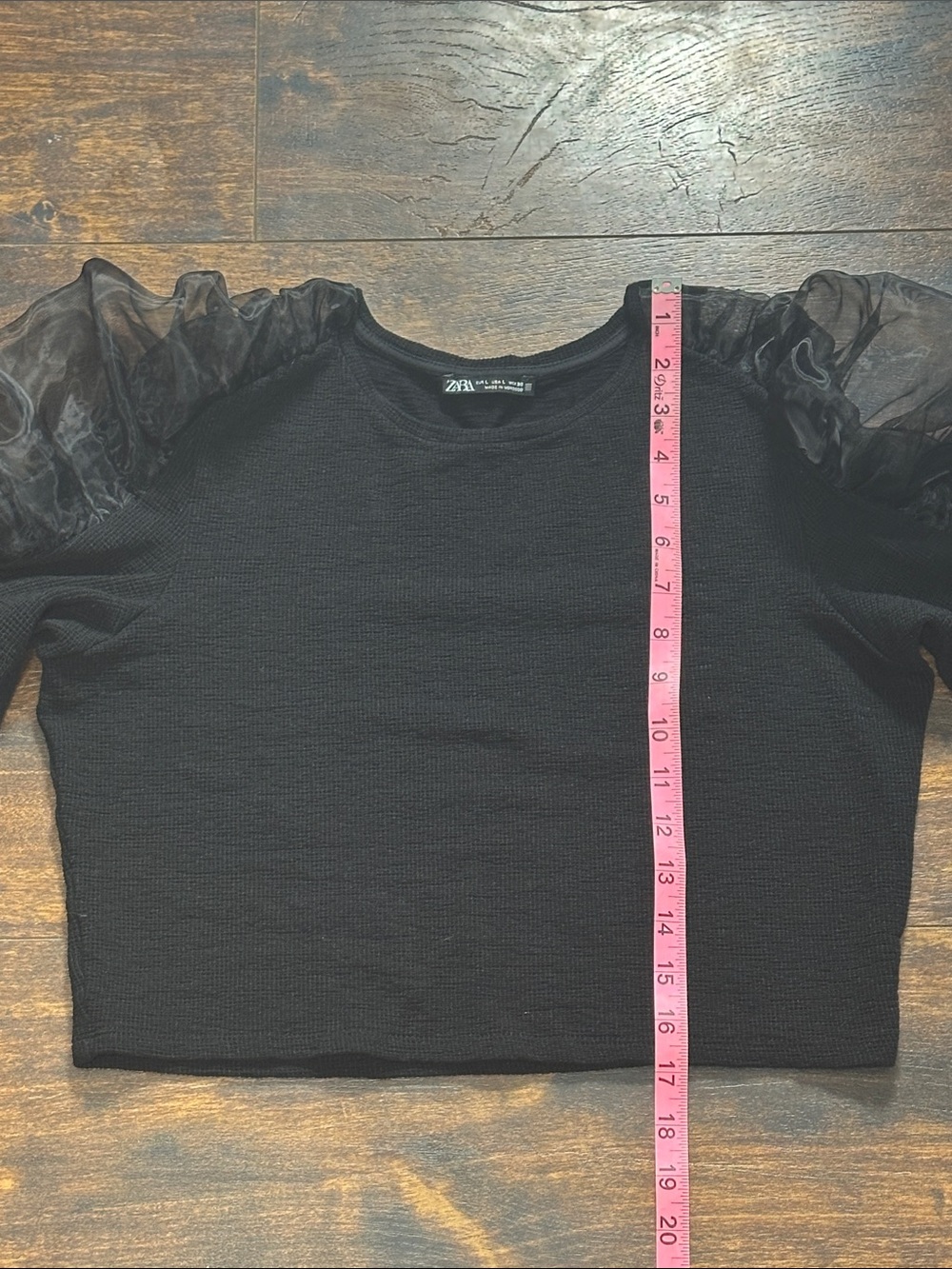 🖤 Zara Black Cropped Knit Top w/ Dramatic Organza Puff Sleeves ✨ Baddie Vibes - Picture 5 of 5